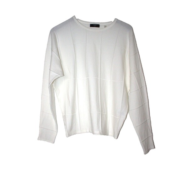 Tahari Sweaters - TAHARI Womens‎ Size S/P Long Sleeve Windowpane Lightweight Grid Sweater White